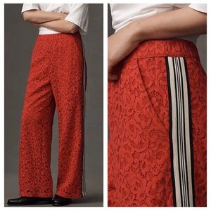 Anthropologie Maeve The Brooklin Lace Pull-On Track Pants Red White & Black ST